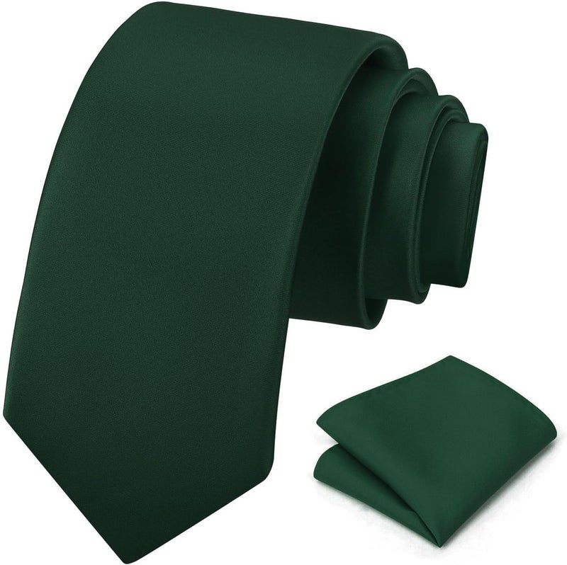 pensee Men's Tie Set Solid Pure Color 3.15" (8CM) Classic Formal Plain Necktie and Pocket Square Set For Men - Image 1